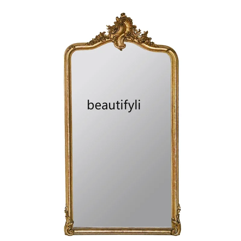 

European retro full-length mirror household carved decorative mirror old dressing cloakroom wall hanging full-length mirror