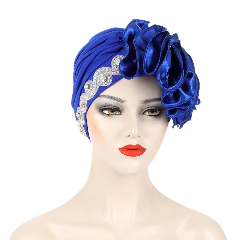 African Female Head Wraps Bonnet Nigeria Party Headgear Satin Ruffled Pleated Turban Caps for Women Ready to Wear Headtie