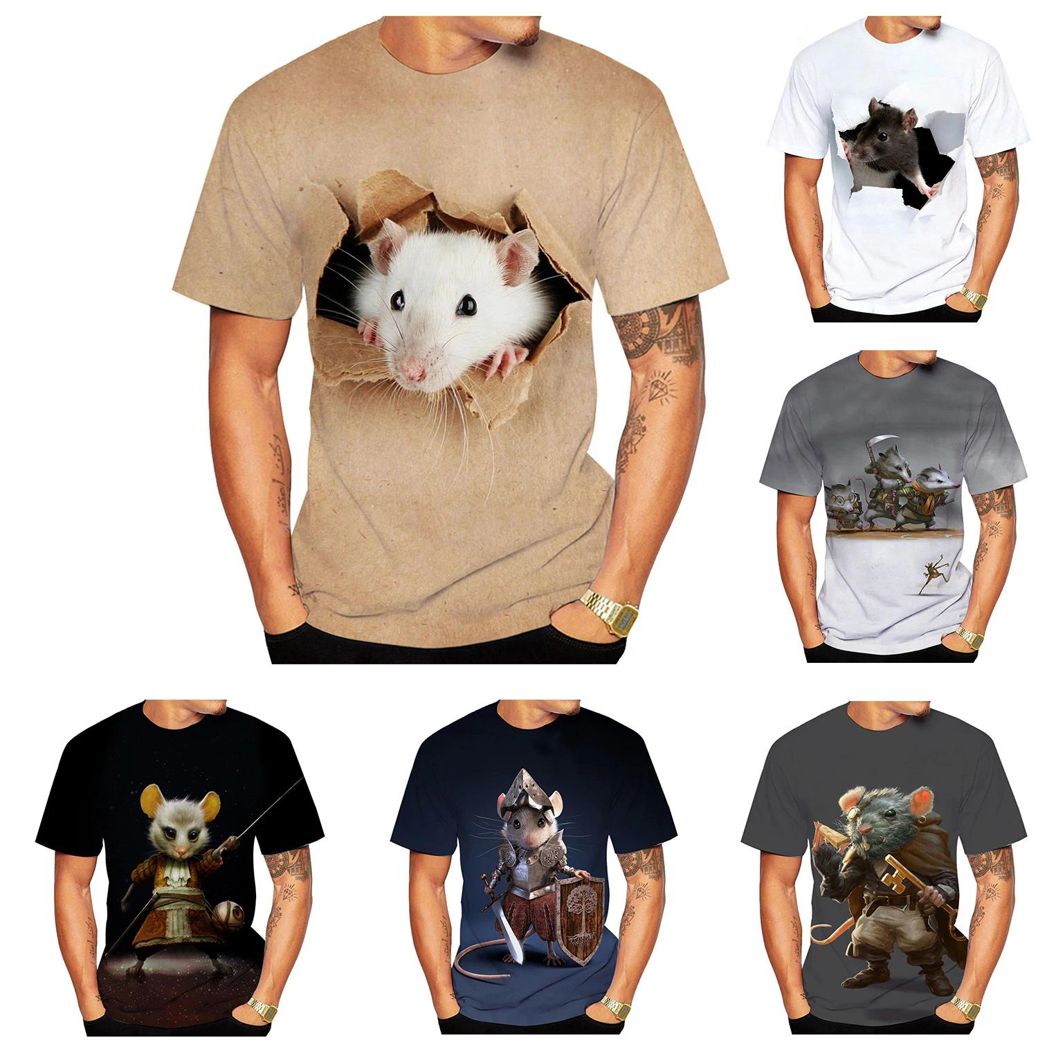 Men Fashion Print Rat T-shirts 3D Animal Harajuku Street Style Short Sleeve Unisex Cool T Shirt