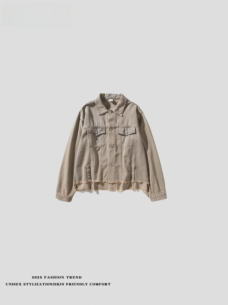 

Retro Denim Jaet Coat Heavy Du Post-Aalyptic Sle Buttoned Collar Cool Autumn Winter Top Trendy Stand Fit Long Sve