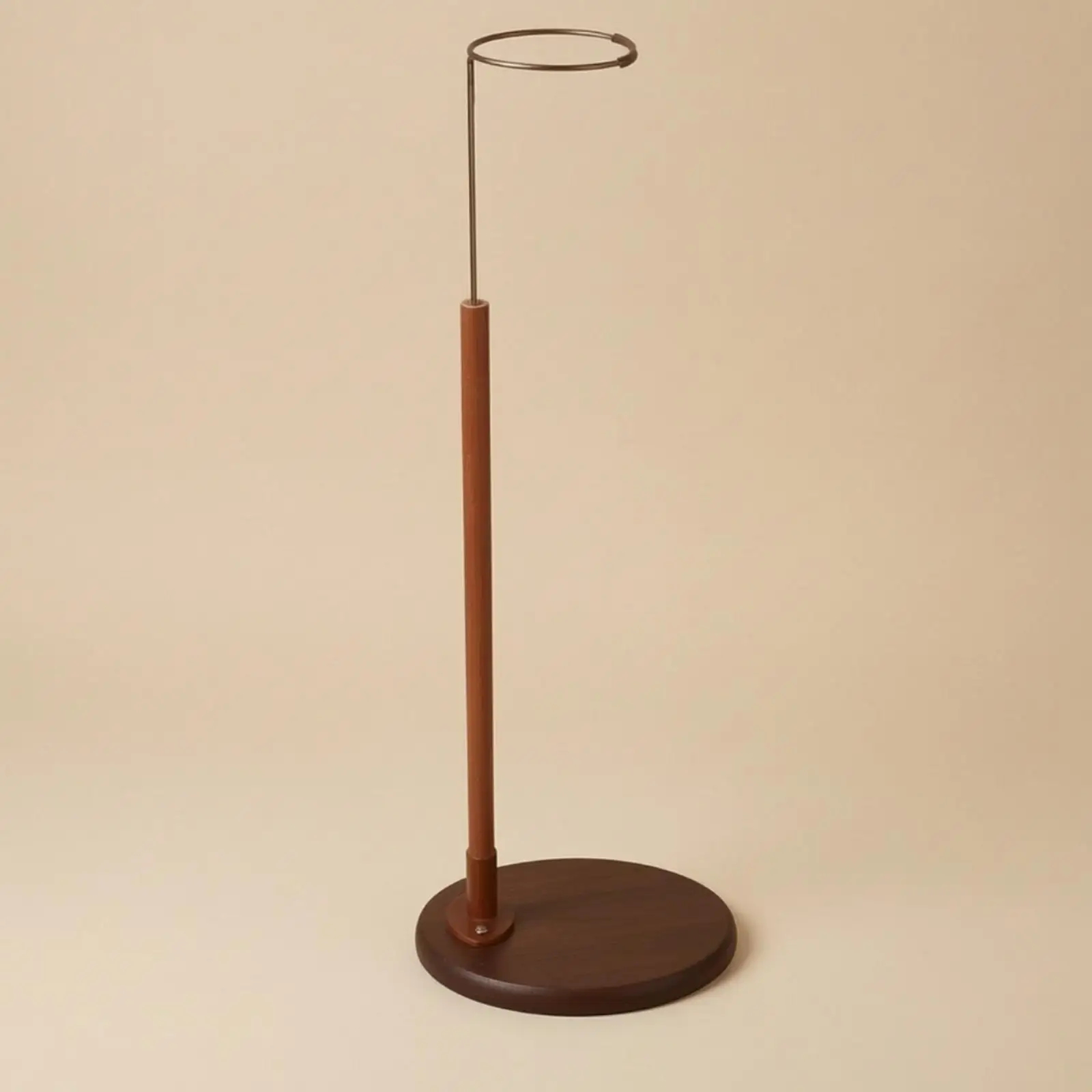 Wooden Plushie Display Stand for Doll Collector Shelf with Iron U Shape Holder and Stable Round Base Decor