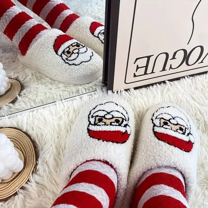 Christmas Slippers Plush Non-Slip Home Shoes Fleece Lined Warm Footwear - Image 6