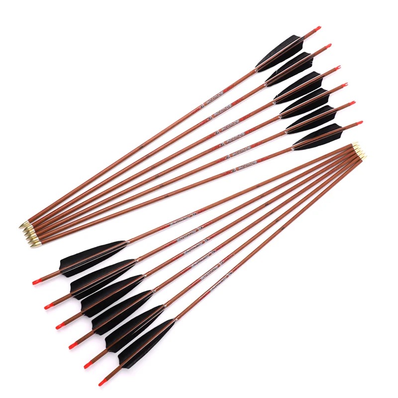 ID6.2mm ACCMOS Wood Skin Carbon Arrow 32in Archery Shaft Spine 300 350 400 500 600 700 800 With 5'' Natural Feather 100gn Point