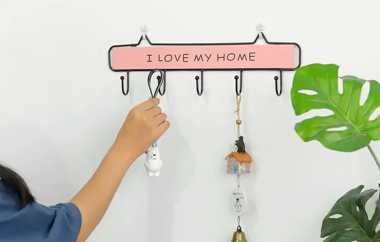 

Creative Wooden Iron Hooks Clothes Hat Key Pink Hanger Wall Mounted Decor Hook Storage Rack JL 254