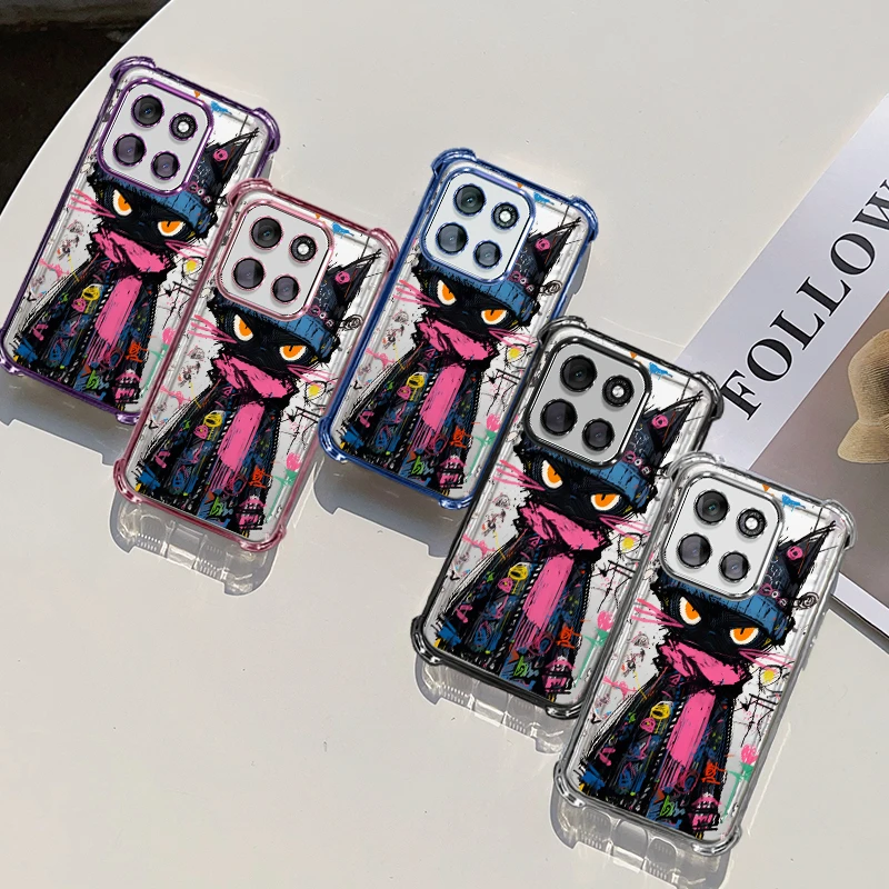Plating Protective Cover For Motorola Moto G15 Power G35 G75 5G Case Flexible TPU Four-corner Shockproof Cat Pattern