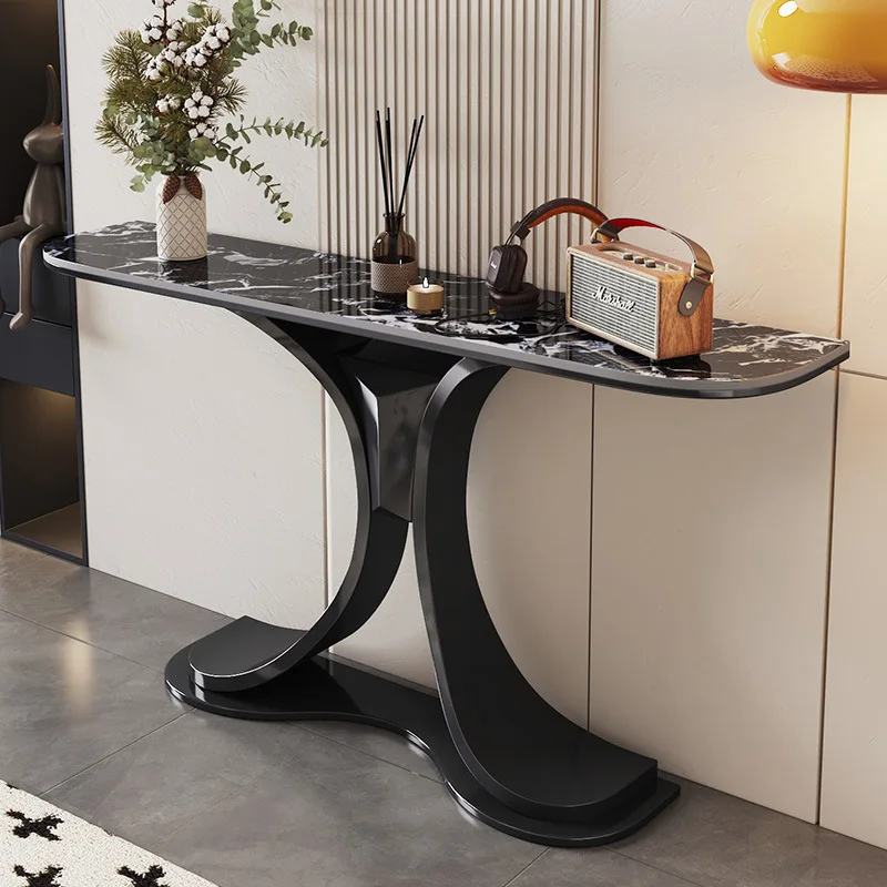 Stainless steel rock slab entrance table light luxury modern art entrance table foyer strip case end view table against the wall