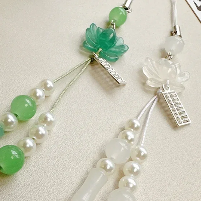 Lotus Flower Pendant Keychain Phone Chain Beads Decoration Chinese Style Accessories Gifts Camera Chain Bag Pendant