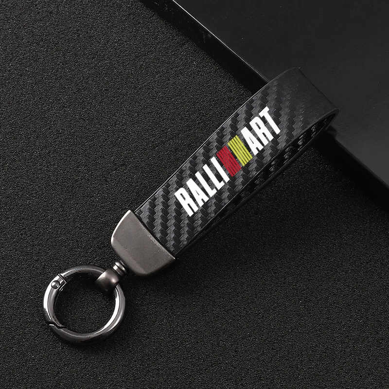 Carbon fiber Keychain Car Logo Auto Styling Customizable Key Ring For Mitsubishi Ralliart 2010 2022 Lancer Ralli Art 9 10 Asx