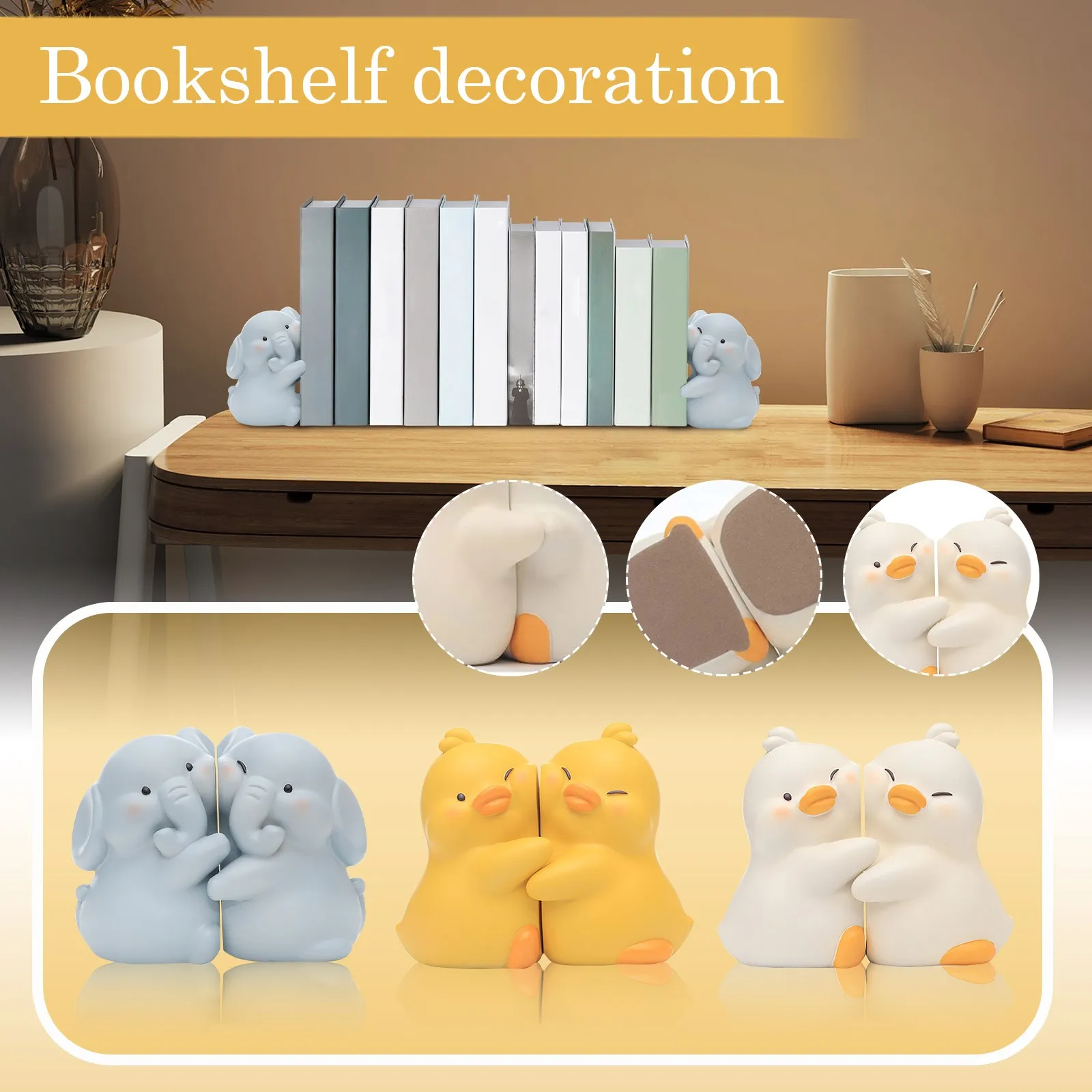 Adorable Elephant Bookends for Nursery Decor, Kids Room, Baby Shower Gift, Cute and Sturdy Decorative Book Holders