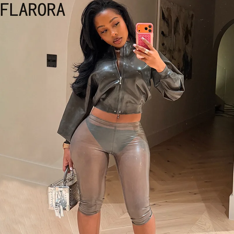 FLARORA Hottie Stretch Perspective Pant Woman Sexy Solid Color Peach Hip Bodycon Capri Pants Trend Y2k Midnight Party Clubwear