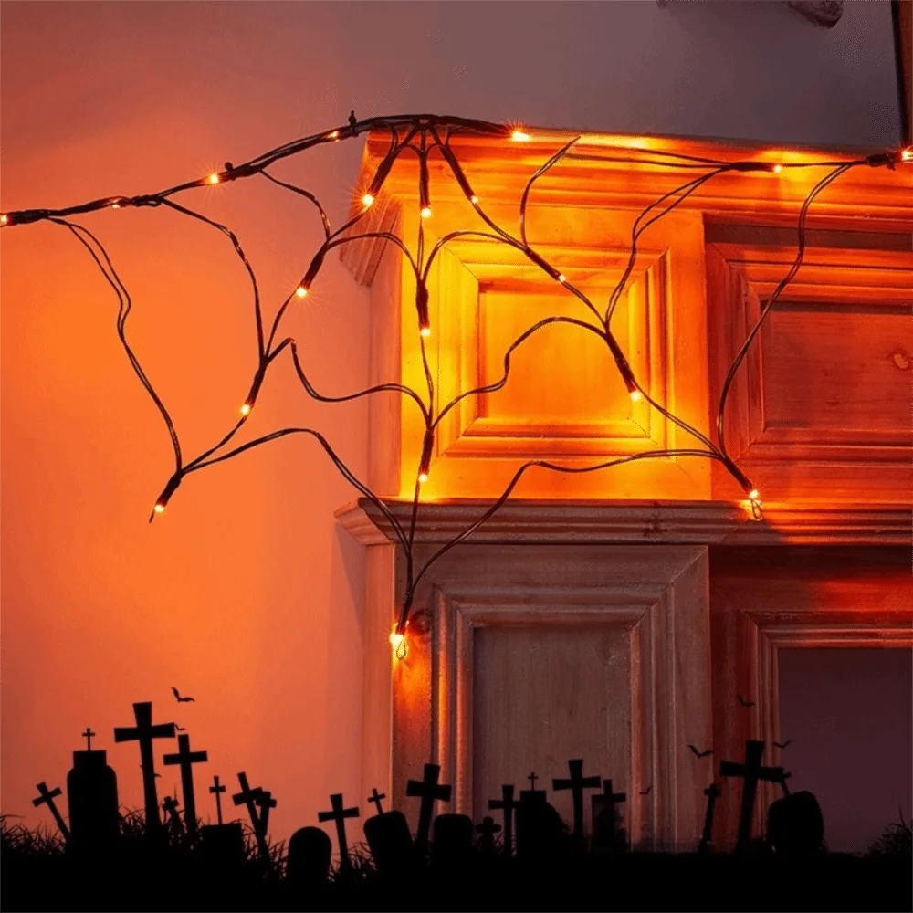 1.8 M Halloween Spider Web Lights String Remote Control High-brightness Halloween Cobweb String Light Waterproof Glowing