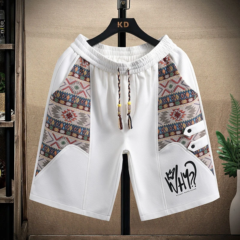 

Мужские летние тонкие шорты из ледяного шелка в китайском стиле, свободные, с вставками, повседневные, до колена, в национальном стиле, молодежные, модные