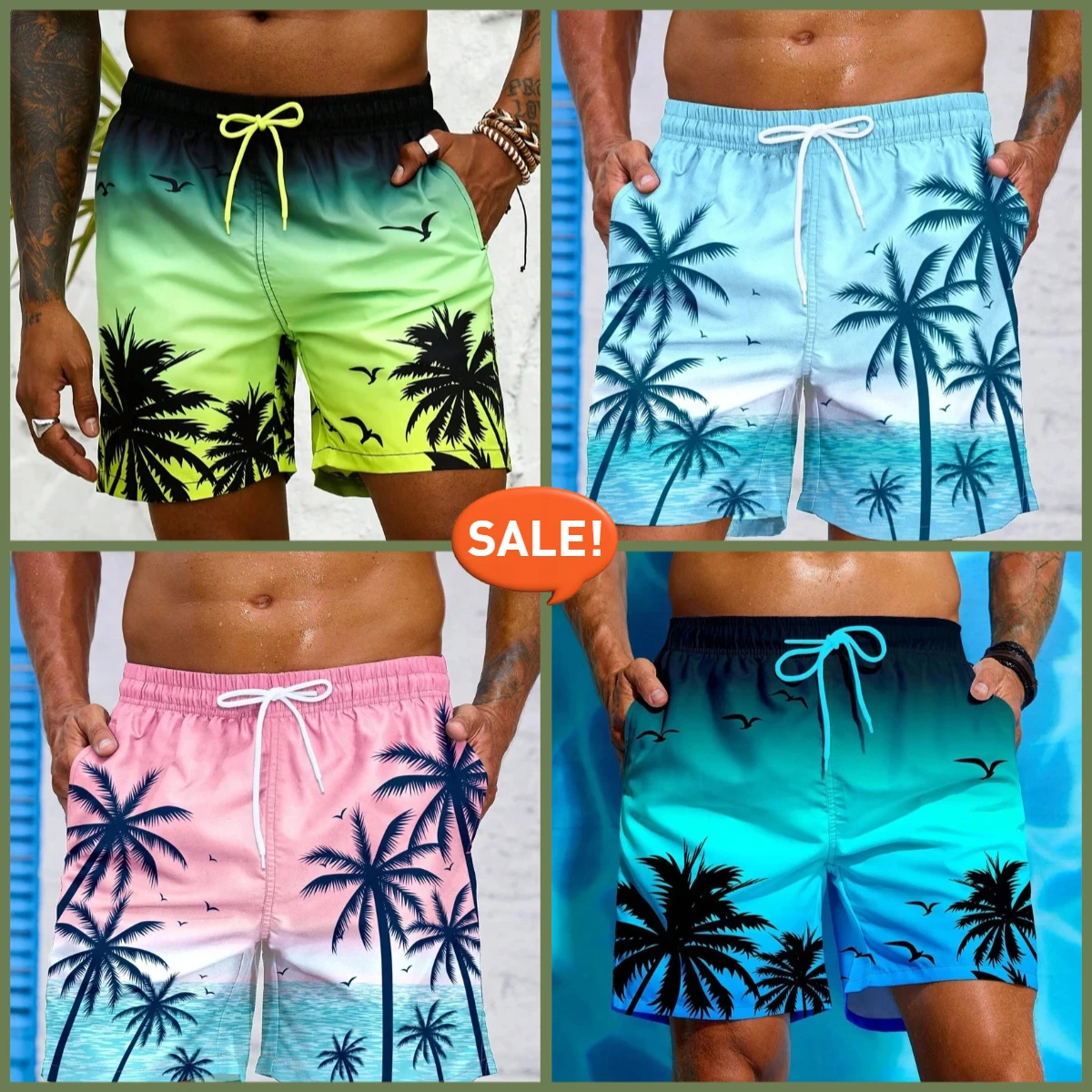 

Pantalones cortos con estampado 3D de plantas Vintage para hombre, pantalones cortos con gráfico de palma