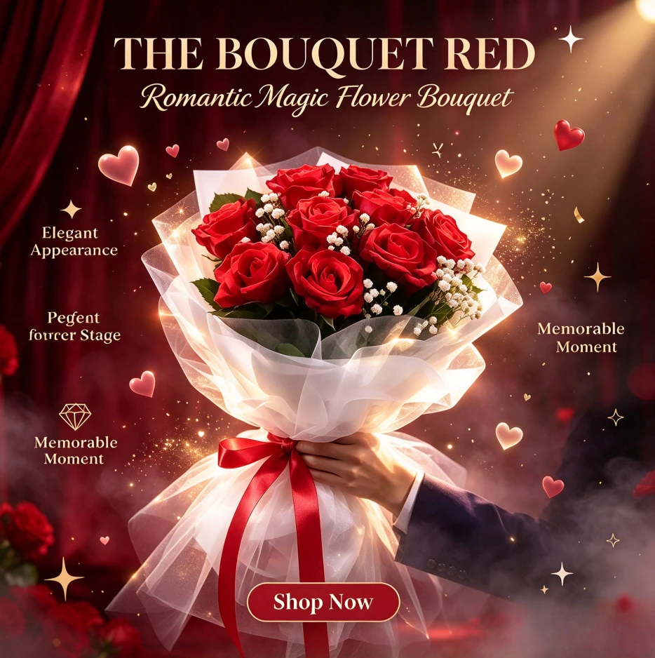 Le Bouquet Rouge, un accessoire de magie de Bond Lee, 9 fleurs, tours de magie de scène, magie de près, mentalisme, accessoire de magicien, accessoire d'illusion.