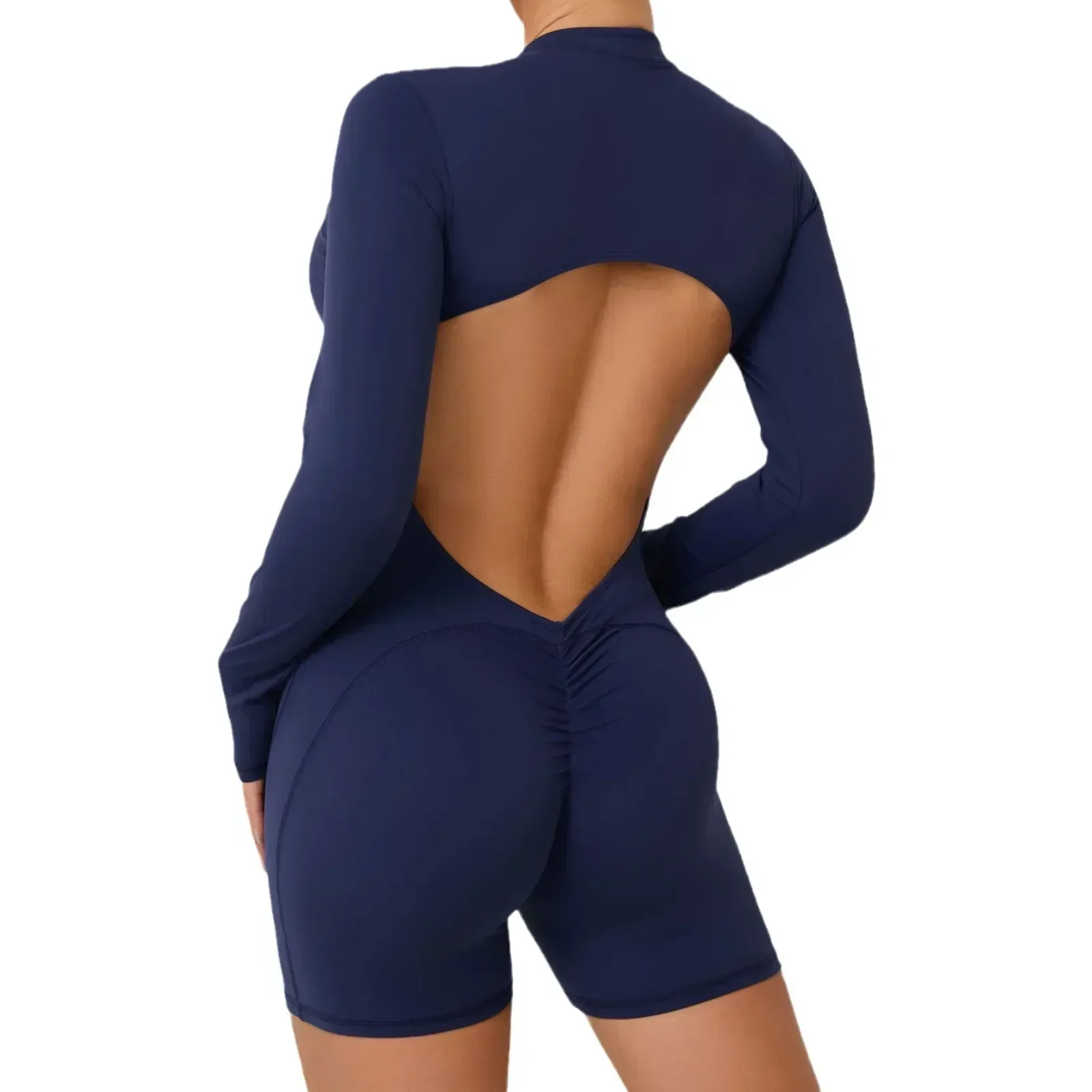 Halter Bodysuits Long Sleeved Jumpsuit Women Sport One Pieces Shorts Set Sexy Fitness Overalls Yoga Workout Sportswear Woman Gym