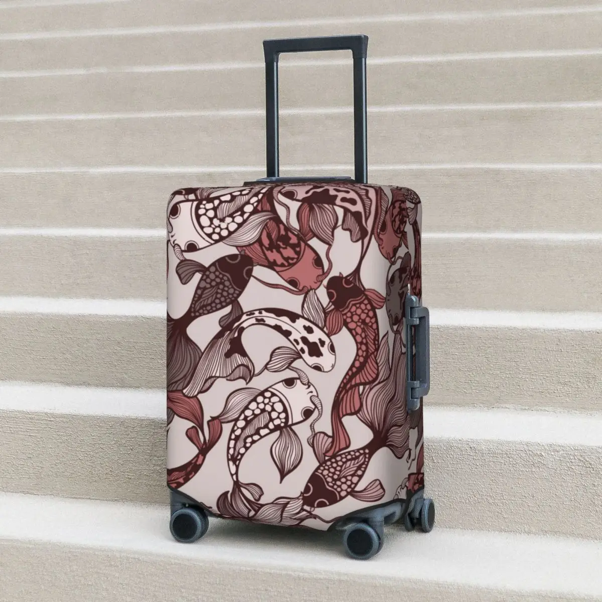 Koi Fish Print Suitcase Cover Ornamental Pattern Red Cruise Trip Protection Flight Strectch Luggage Supplies