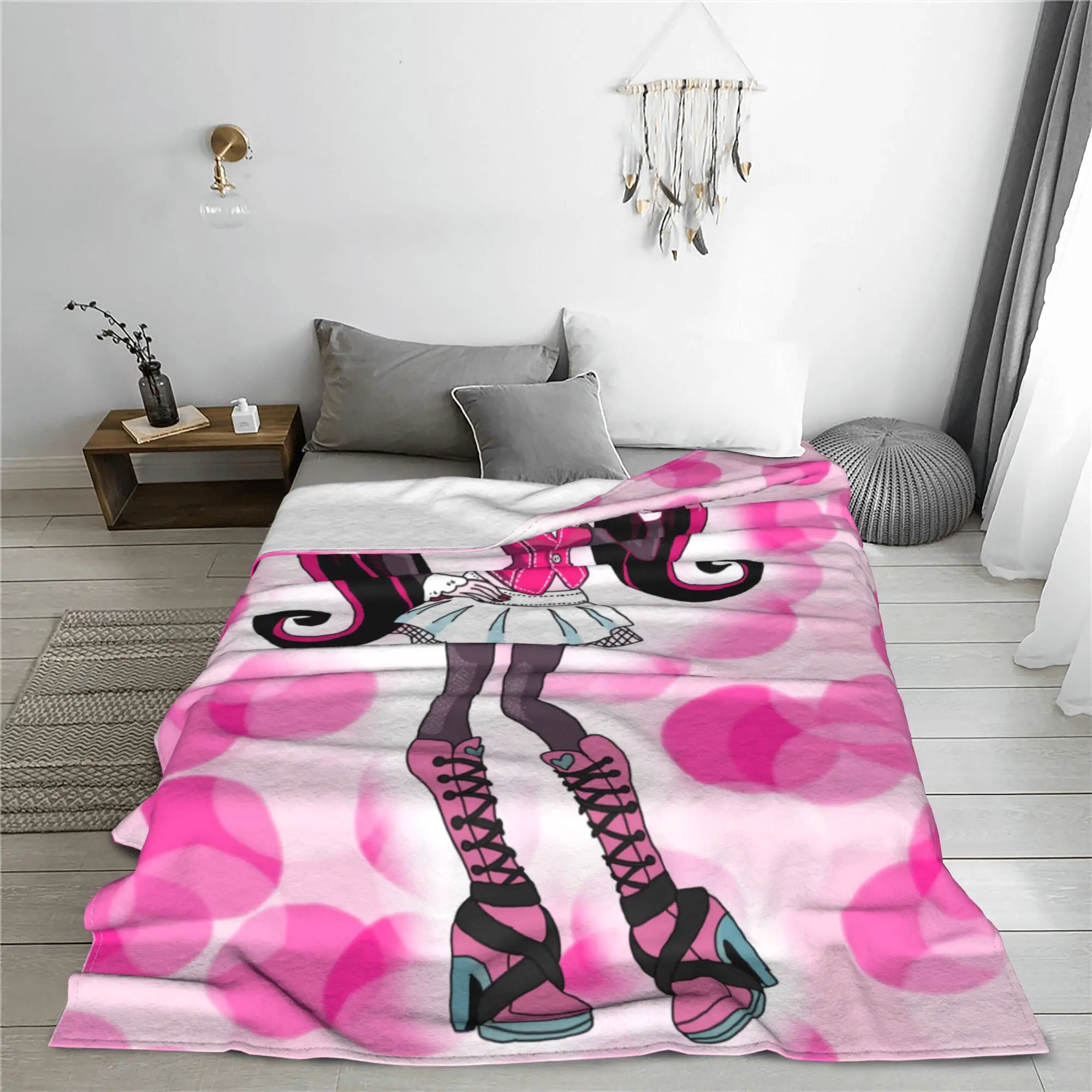 Pink Monster High Draculaura Blanket Cover Fleece Cute Cartoon Super Warm Throw Blanket for Car Sofa Couch Bed Rug