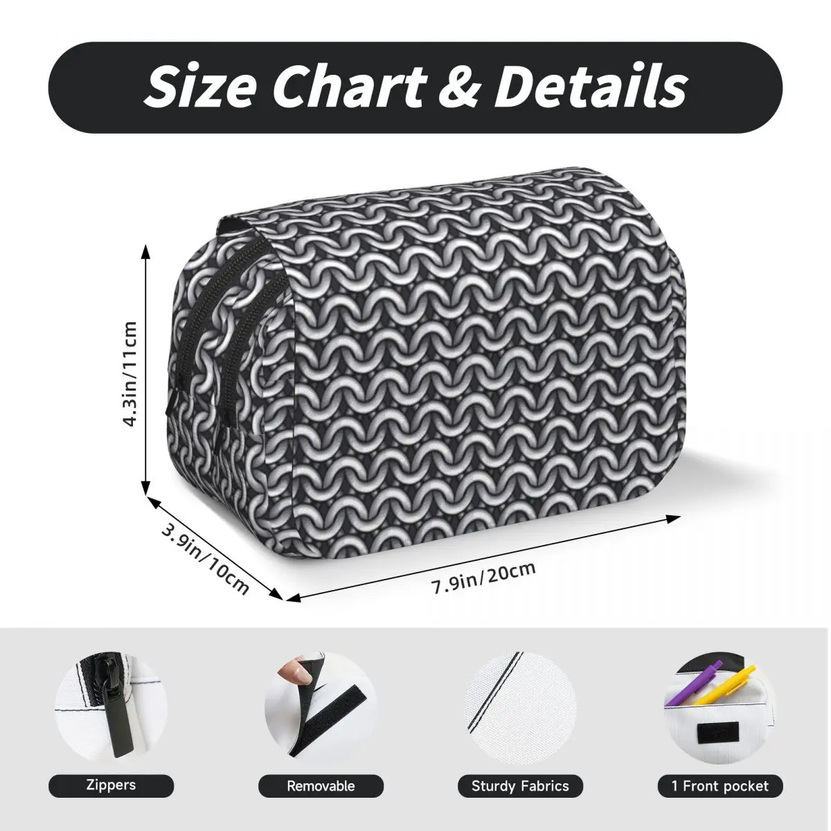 Metal Chainmail Medieval Armor Pencil Case for Boy Girl School Pen Box Pencil Bag Stationery Supplies Pen Holder Bag - view 3