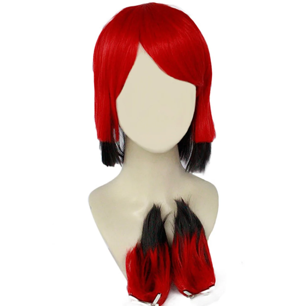 Hazzbin Cos Alastor Cosplay Perruque pour Femme, Rouge, Noir, Cheveux Courts, Degré de Chaleur, Cheveux Synthétiques, Halloween, Carnaval, Accessoire de ix