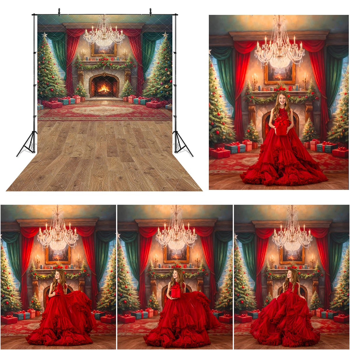 

Christmas Fireplace Photo Background Winter Whisper Drawing Room Photography Backdrop Xmas Tree Gift Decor Photo Studio Props