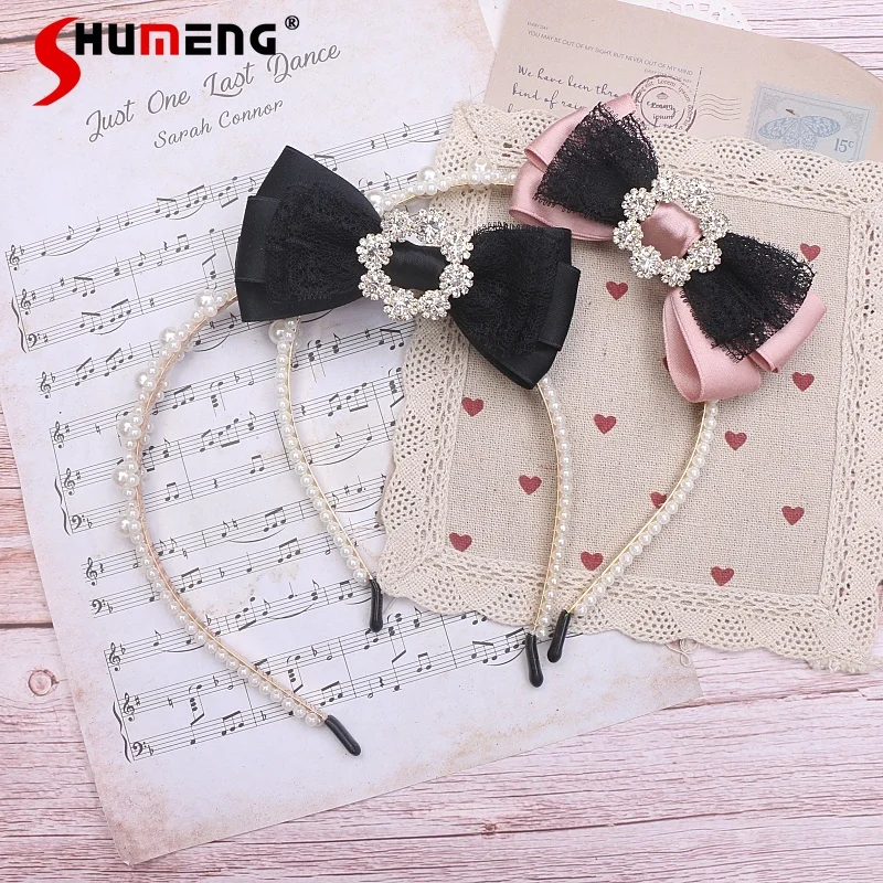 

Japanese Mines Style Mass-Produced Handmade Lolita Headwear Sweet Cute Lace Bow Rhinestone Buckle Pearl Hairband Women Hair Hoop