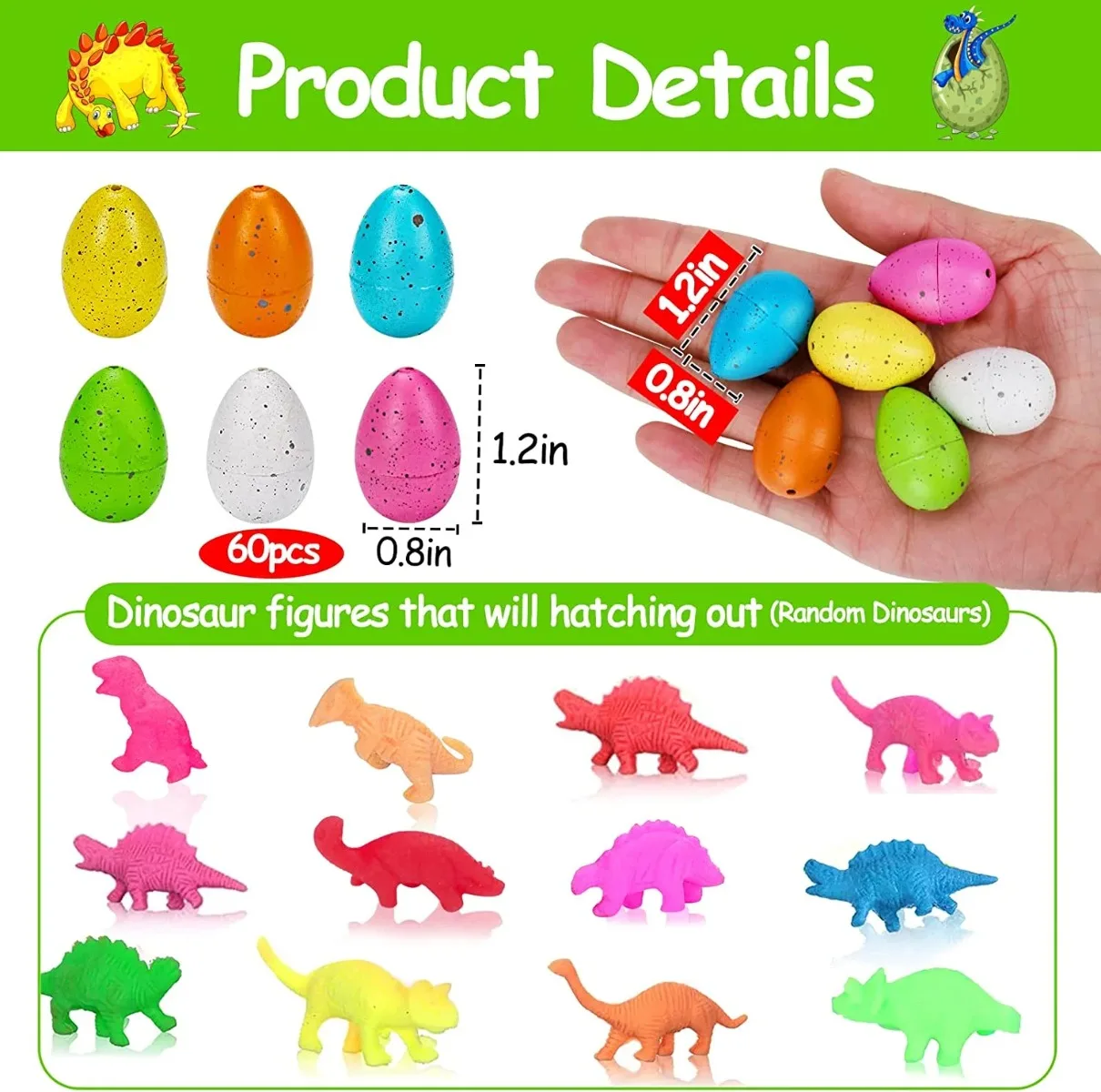 60pcs with Box Hatching Dinosaur Eggs, Colorful Party Favors for Kids, Animal Eggs Colour Observation Novelty Quirky Toys