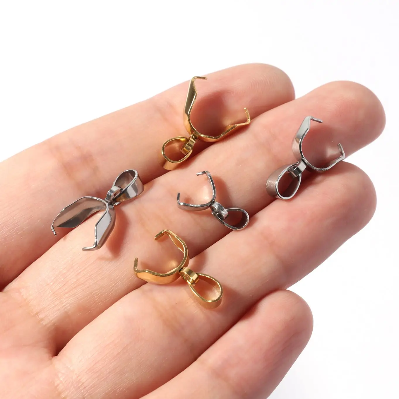10pcs Stainless Steel Pendant Clasp Pinch Clip Bail Hook Connector Gold Color Silver Color Connecteur Make Necklace Bracelet DIY