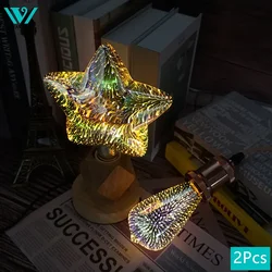 2pcs 3D Decoration Edison Bulb E27 AC110V 220V Vintage Light Bulb Star Lamp Holiday Night Light Novelty Christmas Tree