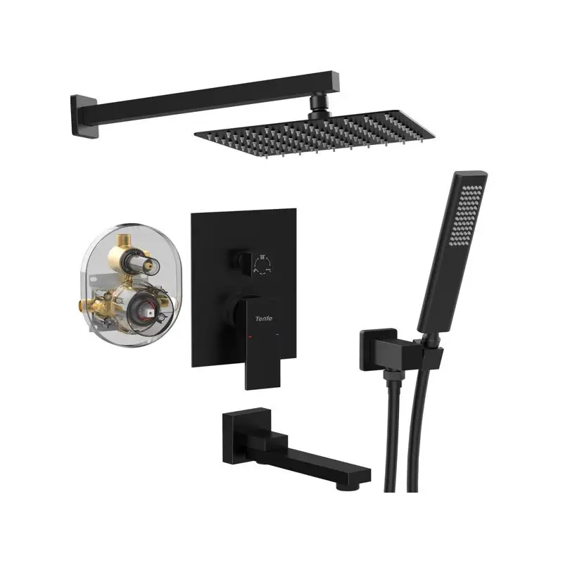 

Matte Black Folding Bathtub Shower Faucet Set, 3-Function Rain Shower Head System with Handheld for Bathroom Use