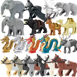 Moc Medieval 빌딩 블록 피겨 액세서리 동물원 아프리카 코끼리 낙타 사슴 늑대 악어 군주 미니 벽돌 장난감 장난감 선물 R058 10 최고의 판매 레고 십대 늑대 -11