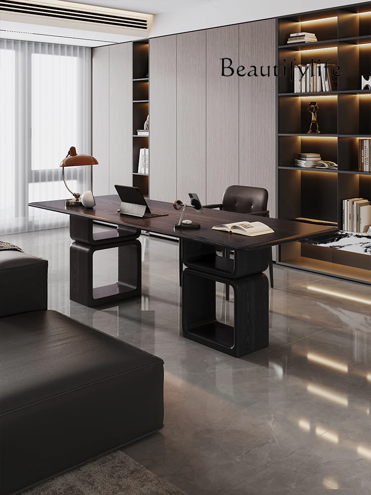 

Italian minimalist desk light luxury modern high-end solid wood desk living room solid wood computer desk