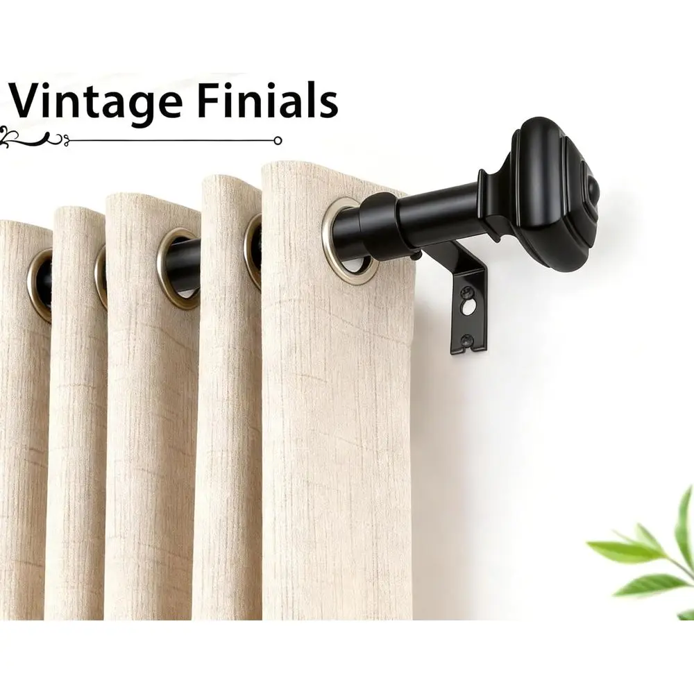 Adjustable Curtains Rods 48 to 84 Inch, 7/8 Inch Splicing Single Curtain Pole Set, Decorative Drapery Rods 32 to 86 Inch, Black