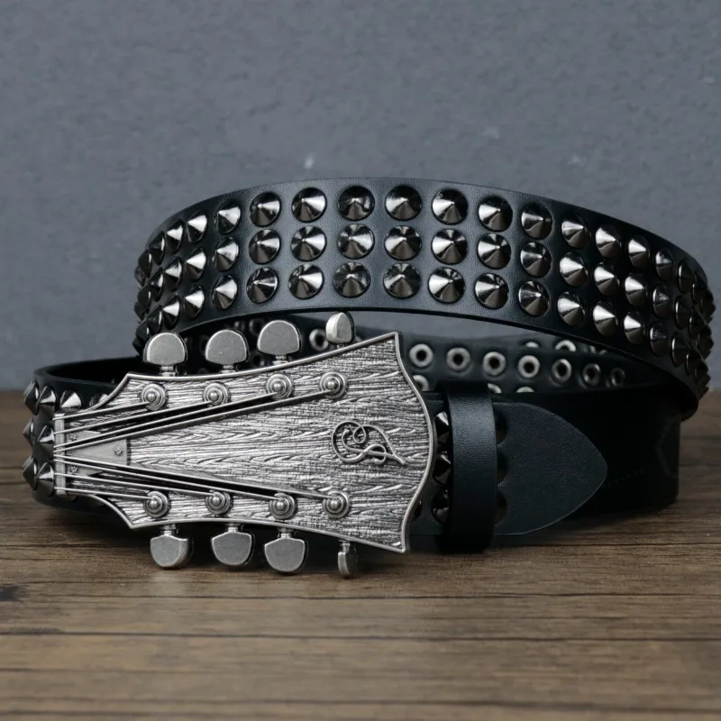 Hebilla de cinturón metálica estilo punk con remaches, accesorio decorativo musical de moda Y2K para guitarra
