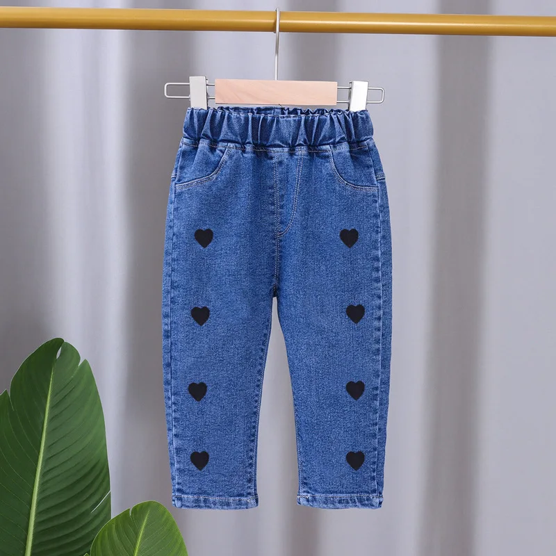 Spring Autumn New Children\'s Elastic Slit Flared Pants Baby Girls\' Casual All Match Jeans Children Outer Wear Fashion Trousers