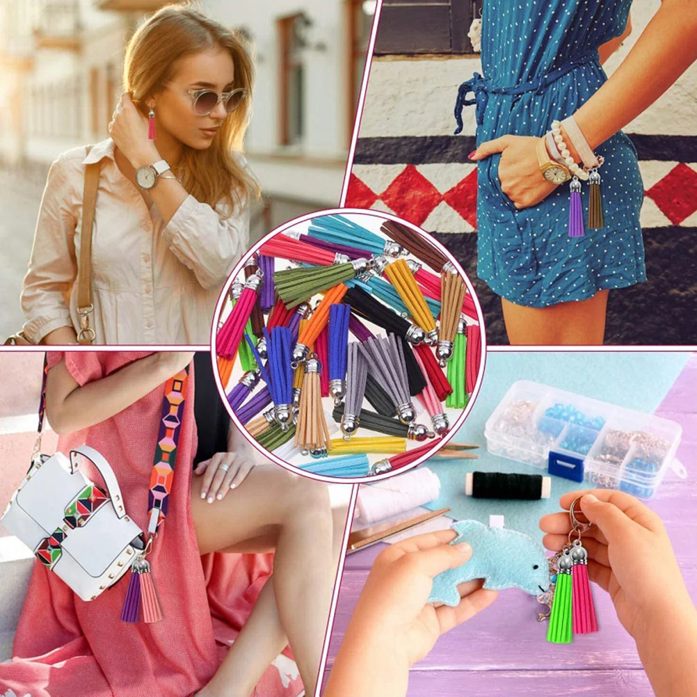 

1 Set Of Colored Tassel Keychains Diy Craft Jewelry Pendant Accessories For Earrings Sweater Chains Bookmarks Purse