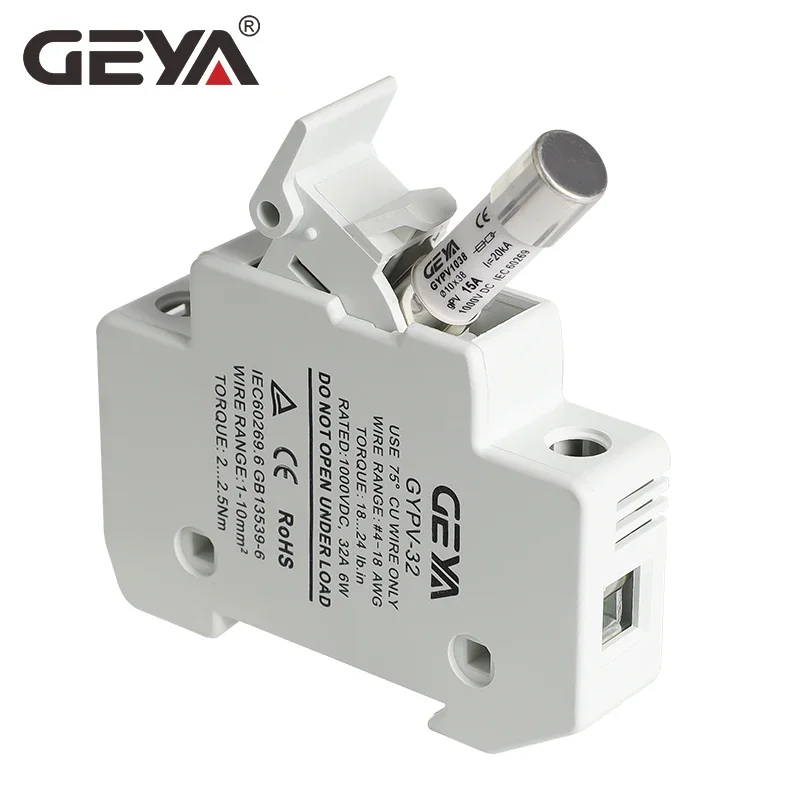 GEYA Photovoltaic gPV DC Fuse Holder with 10*38mm Fuse Link 1000VDC10A 15A 20A 25A 30A DC Fuse for Solar System