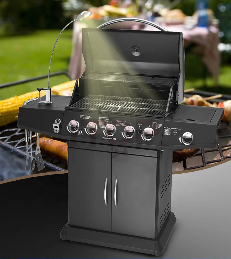 

Europe bbq trolley outdoor gas bbq grill commercial gas barbecue trolley smokeless bbq grill machine with CE