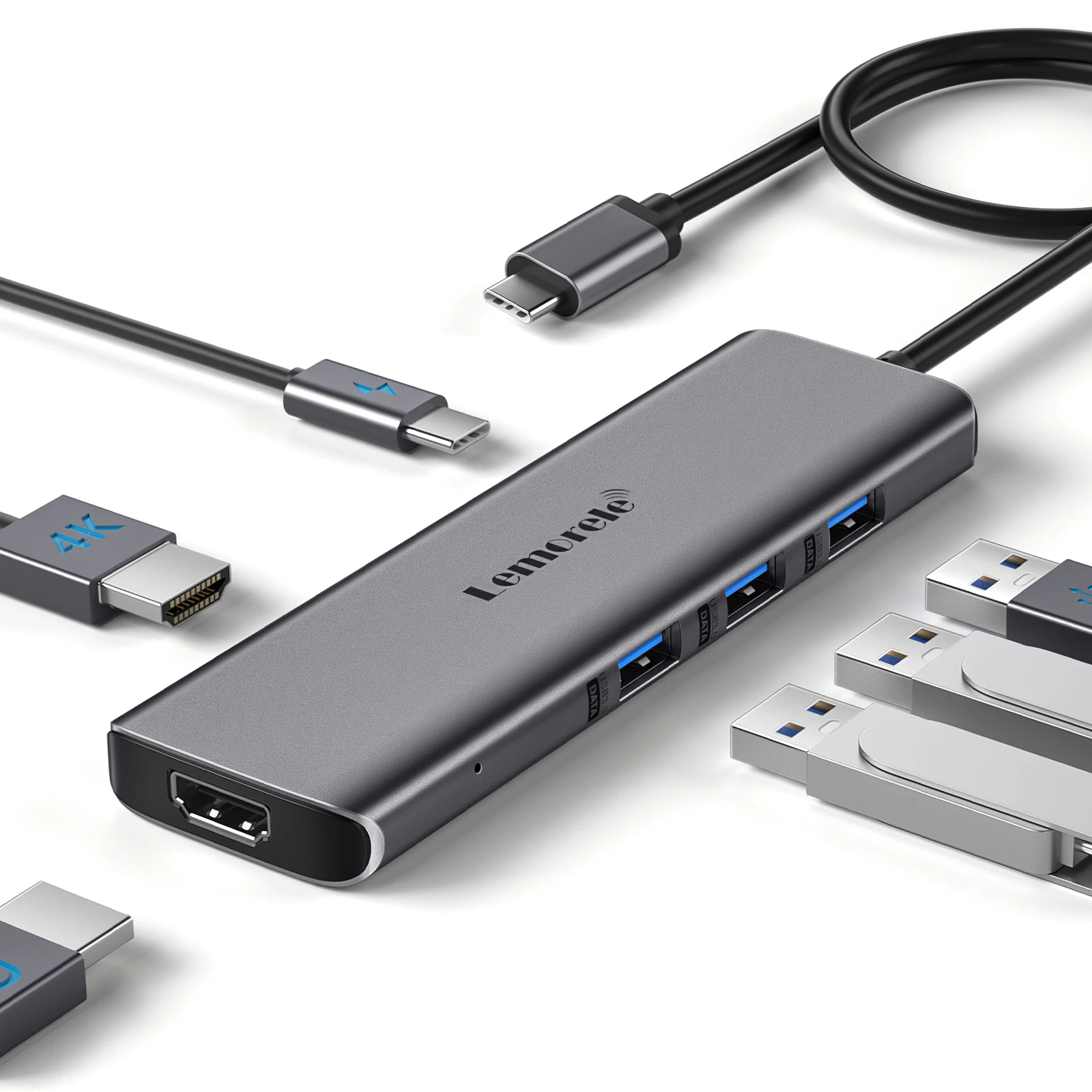 Lemorele TC73-PLUS USB hub 3.0 6 في 1 منافذ من النوع C إلى 4K HDMI USB C محول محطة إرساء لنظام التشغيل Windows MacOS labtop Lenovo