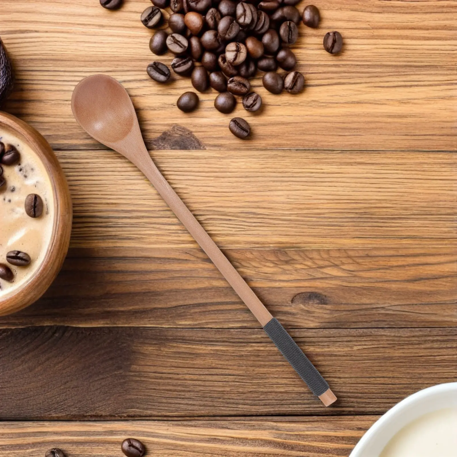 3Pcs Long Handle Lotus Wood Tea Spoon Set Premium Natural Grain Coffee Stirring Spoon for Tall Mugs Cappuccino Dessert Honey