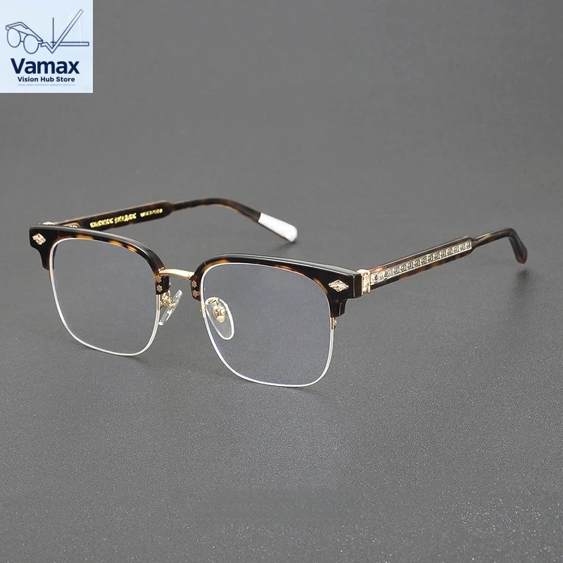 

Square Half Rim Eyeglasses Frame For Men Fashion Titanium Anti Blue Light Myopia Eyewear Prescription Glasses