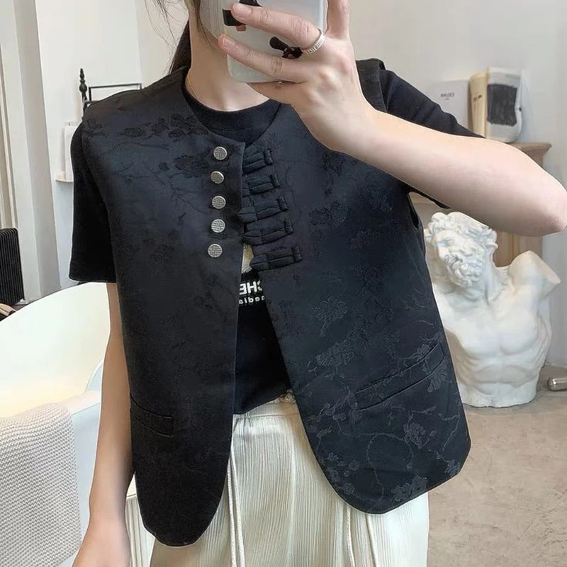 

Folded Jacquard Fabric Versatile Pan Buckle Tied Vest Sweetheart waistcoat women waistcoat sleeveless puffer jacket women