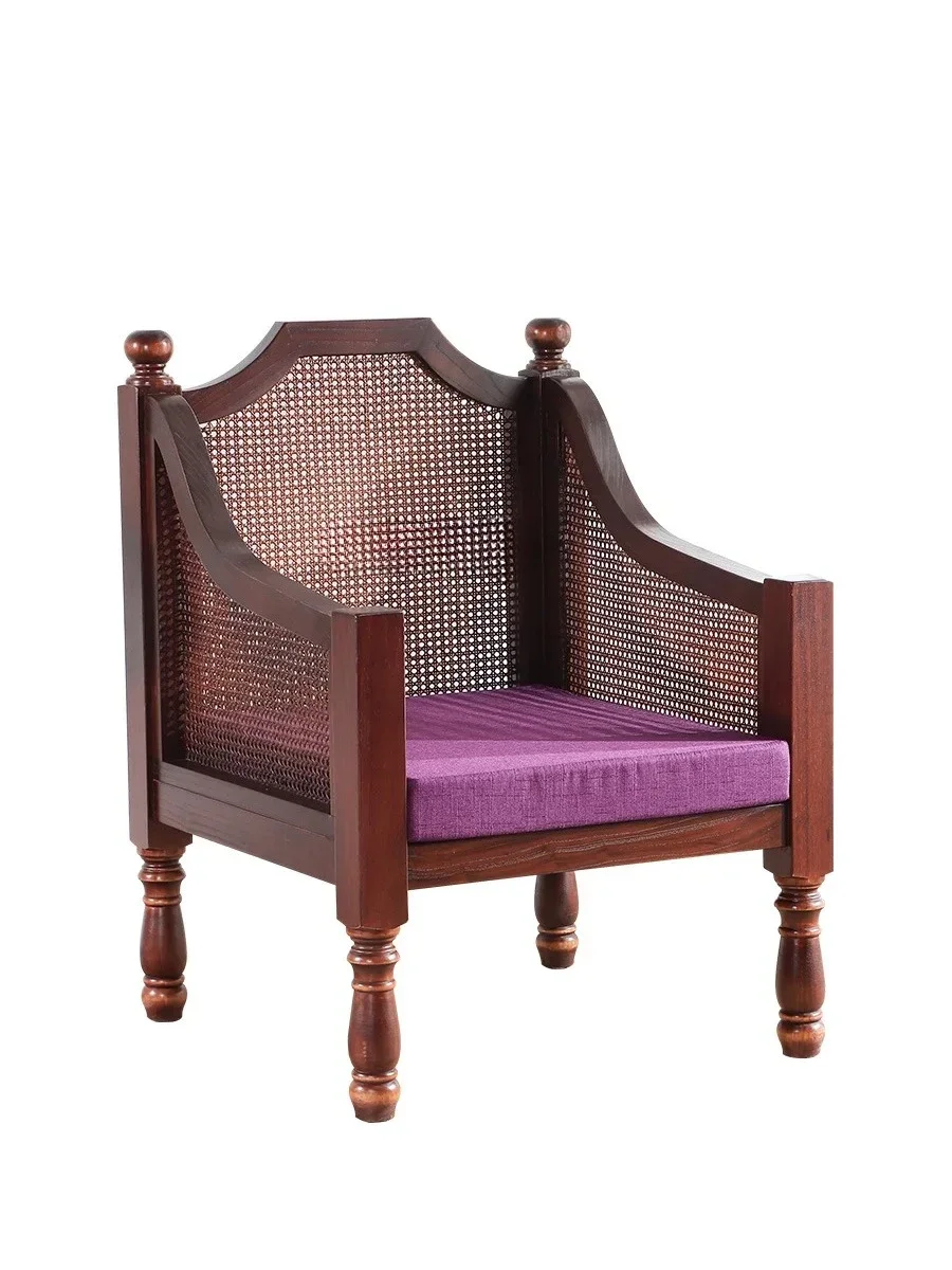 Southeast Asian Style Furniture Thailand Solid Wood Backrest Chair Thai Style Old Elm Carving Club Single Sofa