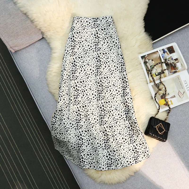 Vintage Leopard Print High Waist A Line Skirt Women Draped Slimming Umbrella Skirt Casual Daily Street Style Party Midi Skirt