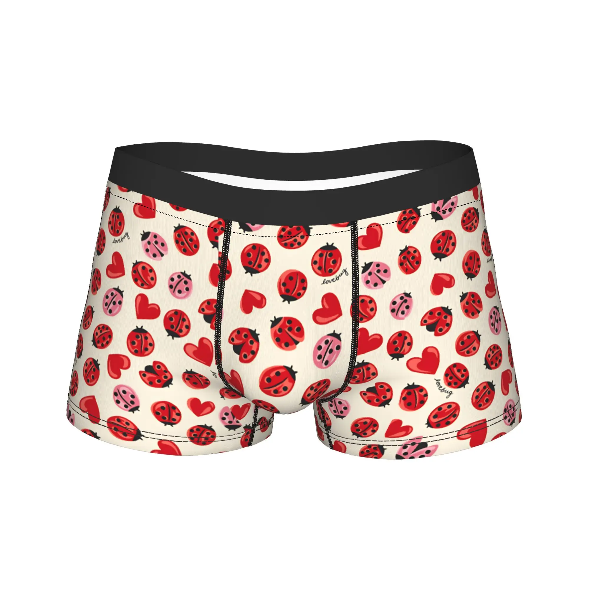 Ladybug Heart Lovebug Underwear  Male Panties Pattern Breathable Boxershorts High Quality Shorts Briefs Plus Size