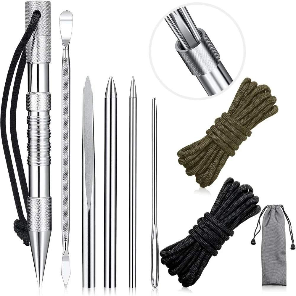 مجموعة Paracord Fid أداة عقدة جلدية مع أداة تنعيم إبر جلد Marlinspike لصناعة جلد Paracord