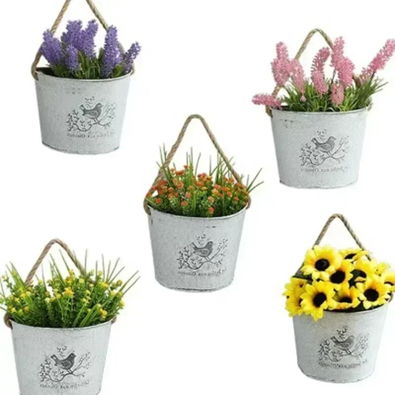 2024 New 1Pcs Wall Hanging Flower Vase Pot Wall Flower Basket Rural Garden Home Decoration Flowers Decor