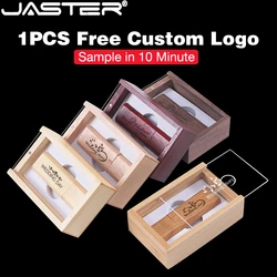 USB3.0 Free Custom Logo USB Flash Drive Transparent Lid Wooden Box Pen Drive Business Gift Bamboo Memory Stick 128GB 64GB 32GB