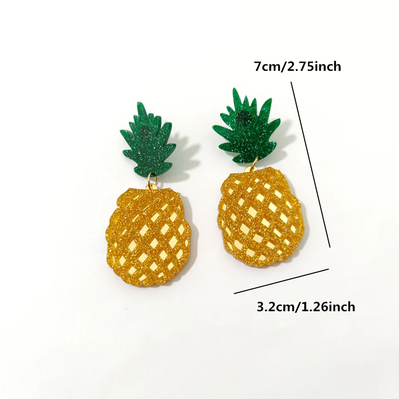 KUGUYS Fruit Pineapple Handicraft Jewelry Earrings for Women Glitter Acrylic Trendy Jewelry Fashion Holiday Accessories