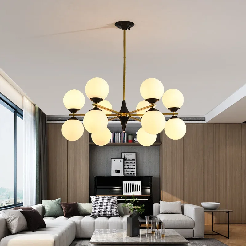 Nordic LED Chandeliers for Living Room Bedroom Kitchen Art Glass Ball Magic Bean Lustre 12 Heads Ceiling Light Home Decor Plafon