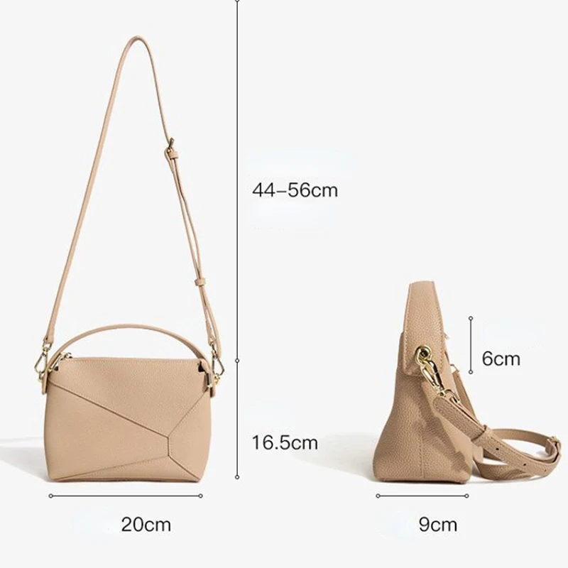 Bolso de mano geométrico de cuero genuino para mujer, bolsa de hombro con las axilas, Popular, de viaje, nuevo